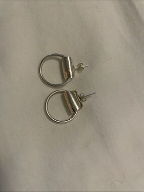 Minimalist Silver Hoop Drop Earrings for Women